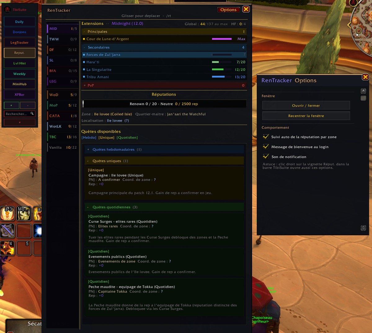 Interface de RenTracker : suivi des réputations et renoms de Midnight en jeu